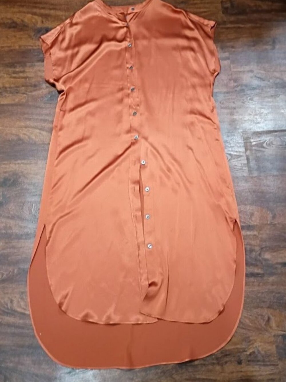 Banana Republic Silk Size M Button-Down Rust Midi Dress Short Sleeve Resortwear - Picture 3 of 12